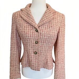 Kasper Women’s Petite 2P Tweed Jacket Blazer Pink Cream Textured Novelty Check